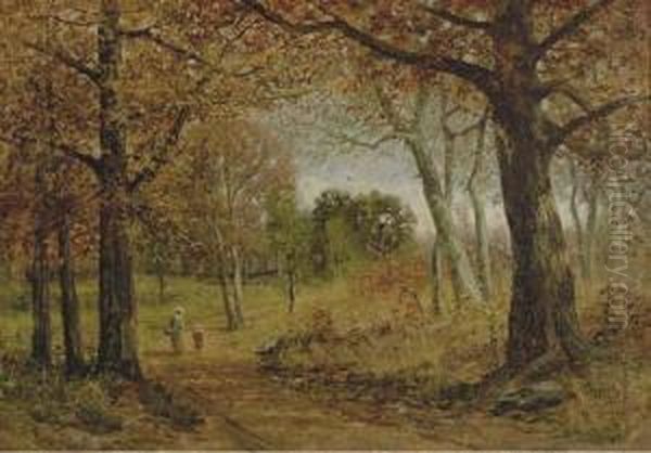 Two Figures Walking On A Forest Path - view 1
