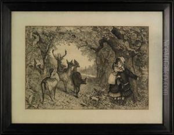 Girls In A Forest With Deer - view 1