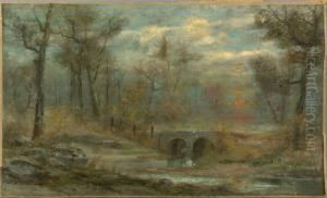 Landscape With River And Stone Bridge by Christopher H. Shearer