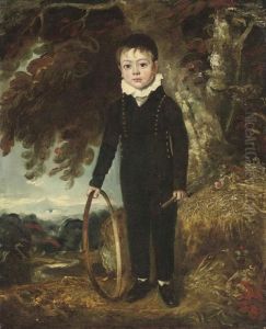 Portrait Of A Boy, Full-length, 
In A Blue Coat And Trousers, A Hoopin His Right Hand, Standing In A 
Landscape
