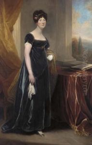 Portrait Of Lady Burdett, Standing Full Length In A Portico, Alandscape Beyond