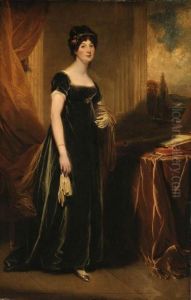 Portrait Of Lady Burdett, Standing Full Length In A Portico, A Landscape Beyond