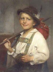 Portrait of a young boy in liederhosen by Johann Friedrich Engel