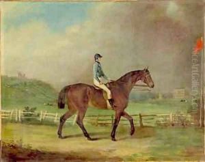 Mr Hindleys Rosina with the owner up on Lincoln racecourse with Cathedral beyond by P. Ewbank
