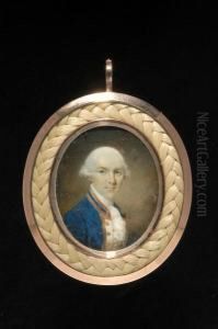 A Miniature Portrait Of A Naval Officer In Royal Blue Uniform by Samuel Shelley