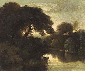 A wooded river landscape