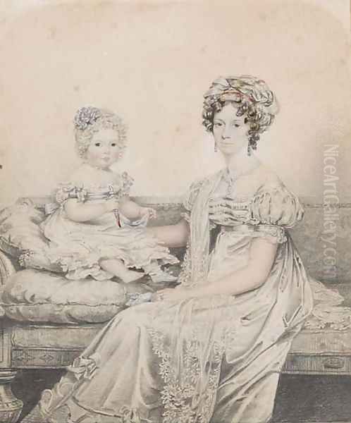 Portrait of a mother and child, said to be Rebe Lowndes and Rebe Mary Lowndes - view 1