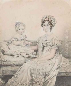 Portrait of a mother and child, said to be Rebe Lowndes and Rebe Mary Lowndes by Henry Edridge