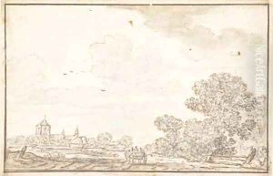 A landscape with a village seen beyond by Jacob Esselens