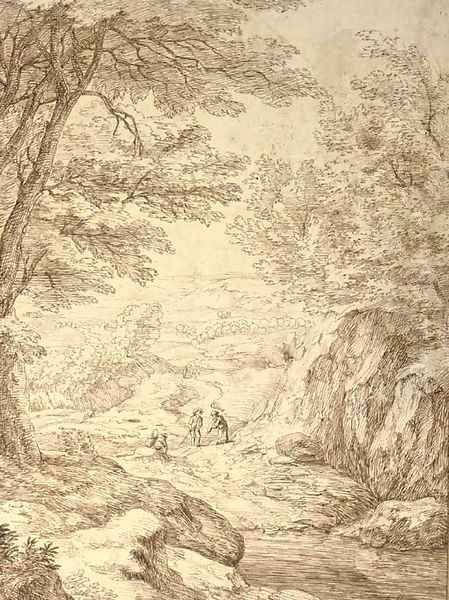 A rocky landscape with figures on a path - view 1