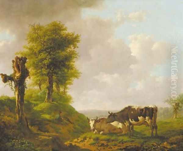A hilly landscape with a cowherd and his cattle - view 1