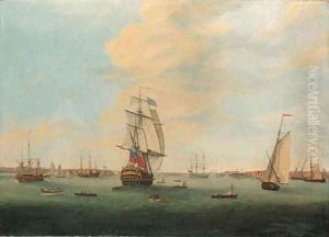 A Flagship of the Red leaving Portsmouth by Thomas Elliot