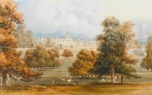 A Welsh Country House And Grounds With A Deerpark In The Foreground