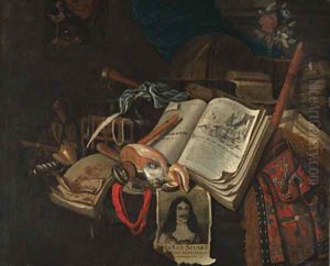 A vanitas still life of books and scrolls A vanitas still life of books and scrolls