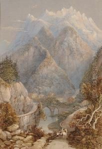 Figures On A Path In An Alpine Landscape