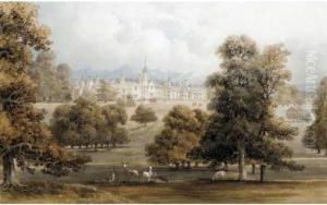 A Country House And Park In A Mountainous Landscape