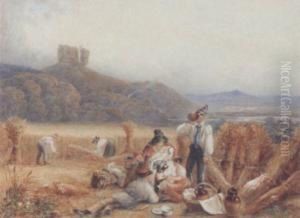 Harvesters Picknicking Near A Castle On A Hill