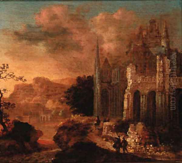 Figures amongst classical ruins - view 1