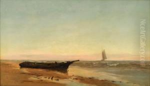 Shipwreck On The Beach At Sunrise