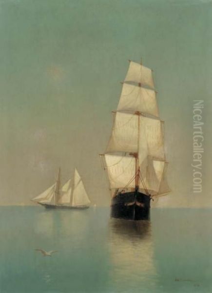 Shipping In A Calm At Sunset - view 1