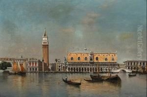 A View Of The Doge's Palace With Gondolas In The Foreground