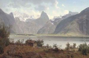 A peasant's shack before a Norwegian fjord by Johan Fredrik Eckersberg
