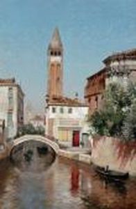 Gondolas Under A Bridge, Venice by Warren W. Sheppard