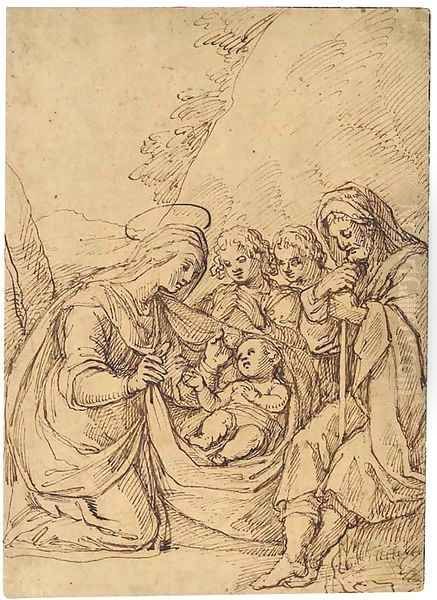 The Holy Family attended by two angels - view 1