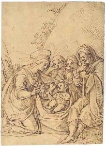 The Holy Family attended by two angels