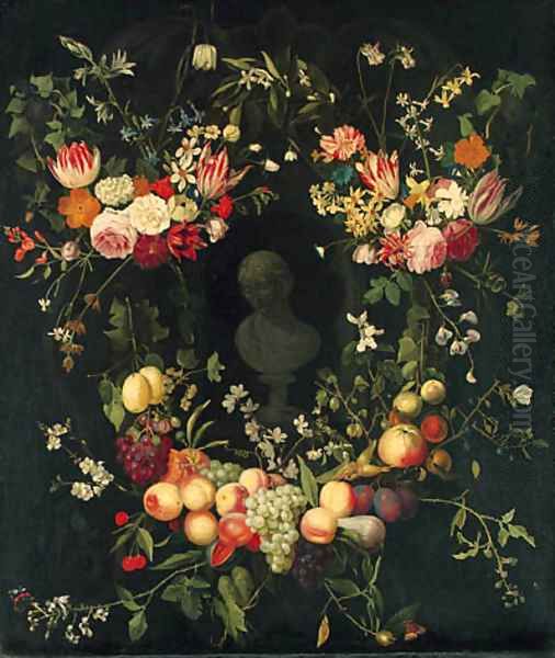 Swags of Flowers decorating a Niche with a Portrait Bust of a Lady - view 1