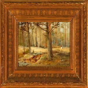 Autumn Forest With Two Promenading Ladies by Andrei Nikolaevich Shilder
