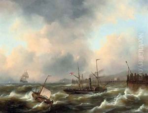 A paddle steamer on rough water