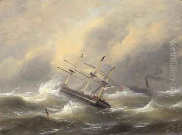 Sailing ships in stormy weather - view 1