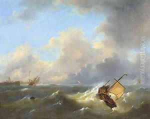 Shipping on a choppy sea by a coast by Govert Van Emmerik