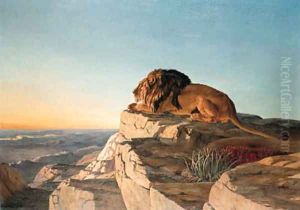 A Lion looking over a Valley from a Mountain by Urs Eggenschwiler