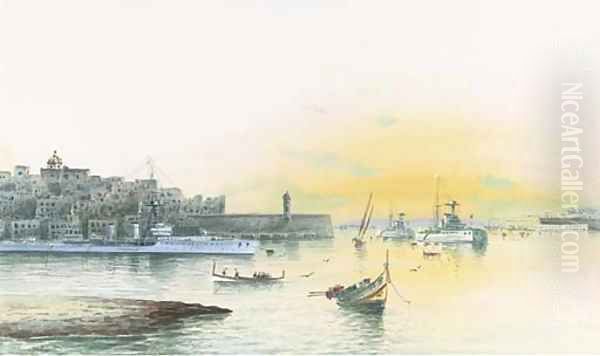 Battleships lying at anchor in Grand Harbour, Valetta - view 1