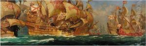 The Armada Coming Up The Channel
Sighting The Lizard, The Spanish Admiral, Medina Sidonia, Hoists The
Specially Embroidered And Consecrated Banner by Kenneth Denton Shoesmith