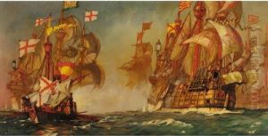 The Spanish Fleet Driven Towards
 The Flanders Coast After Fighting All Day, Make For The North Sea