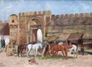 Marche Aux Chevaux A L'entree De La Ville by John-Lewis Shonborn