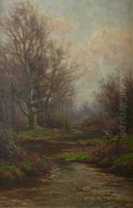 Forest Scene With Horses By A Stream by Frederik Golden Short
