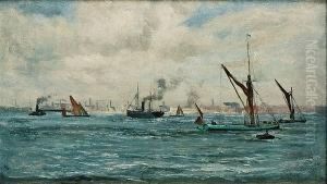 Busy Harbour Scene, Portsmouth by Frederik Golden Short