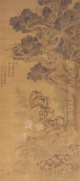 Old Tree, Bamboo And Flowers - view 1