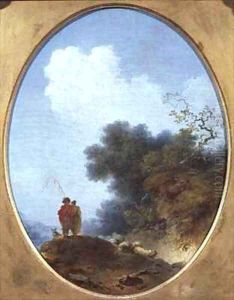 A Shepherd Playing the Flute Whilst a Peasant Girl Listens