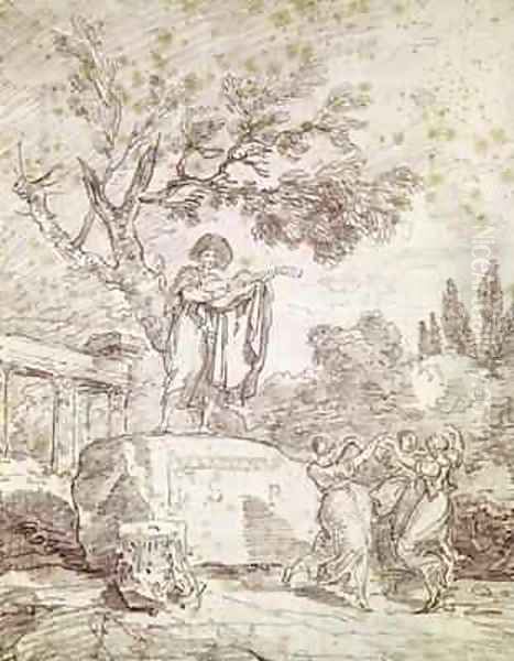 An Italian Guitarist Playing for Three Dancing Girls - view 1