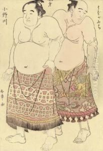 The Wrestlers Uzugafuchi And Onogawa Kisaburo The Wrestlers Uzugafuchi And Onogawa Kisaburo