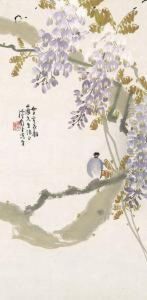 Wisteria And Bird, Flower by Chen Shuren