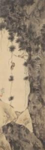 Gibbons On A Cliff by Chen Shuren