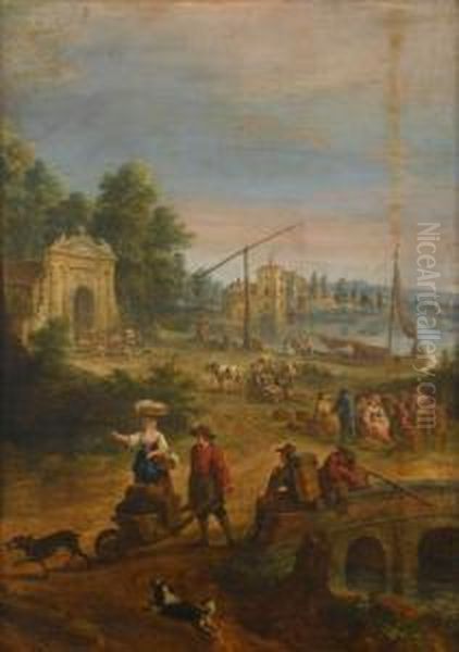 Extensive Landscape With Villagers Offloading Cargo Along Atrack - view 1