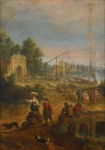 Extensive Landscape With Villagers Offloading Cargo Along Atrack