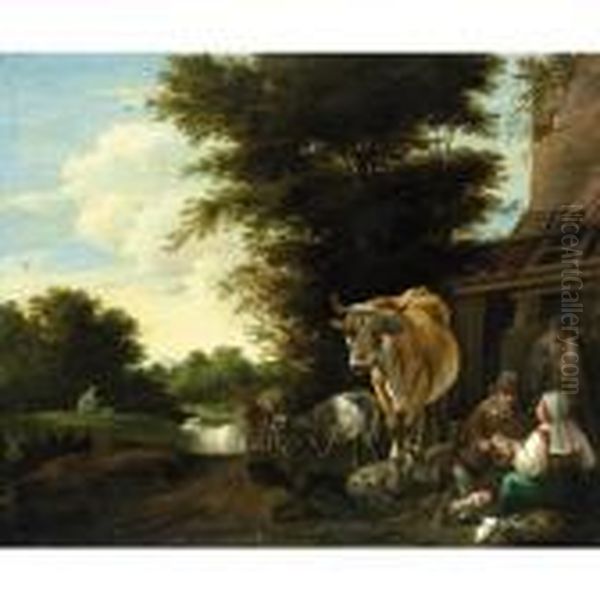Landscape With Figures And Animals Resting Before A House - view 1